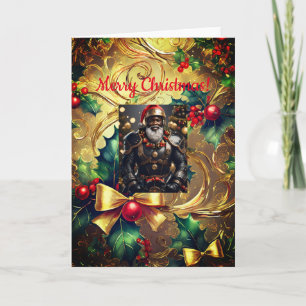 Black Leather Santa Christmas, 5" x 7" Folded Card