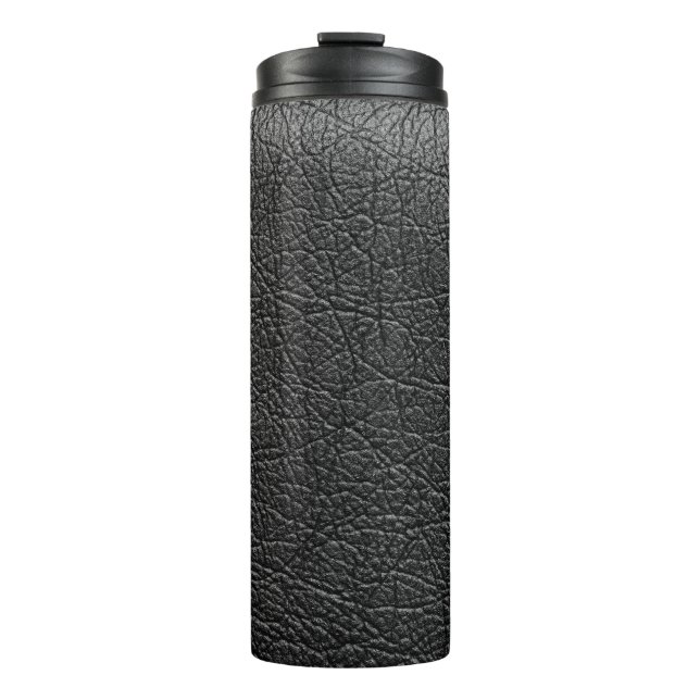 Black leather: seamless closeup texture. thermal tumbler (Front)