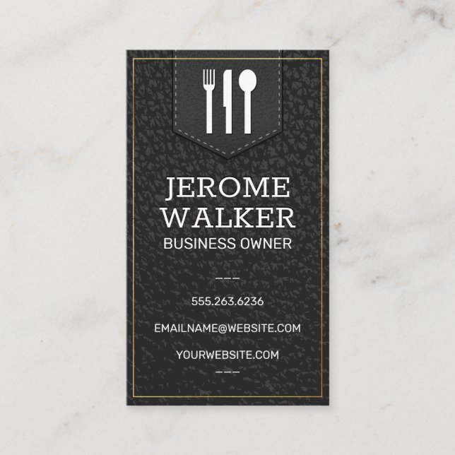 Black Leather | Stitched Strap Business Card (Front)