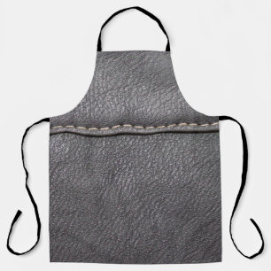 Black leather stitched with white stitching apron