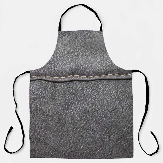 Black leather stitched with white stitching apron (Front)
