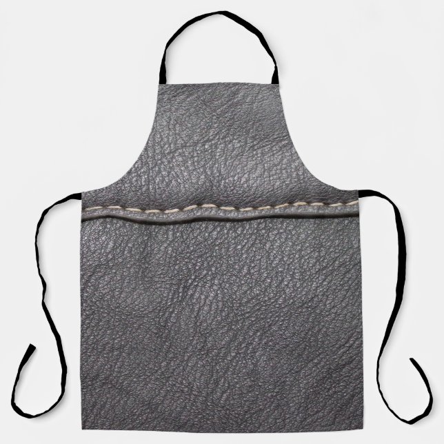 Black leather stitched with white stitching apron (Front)