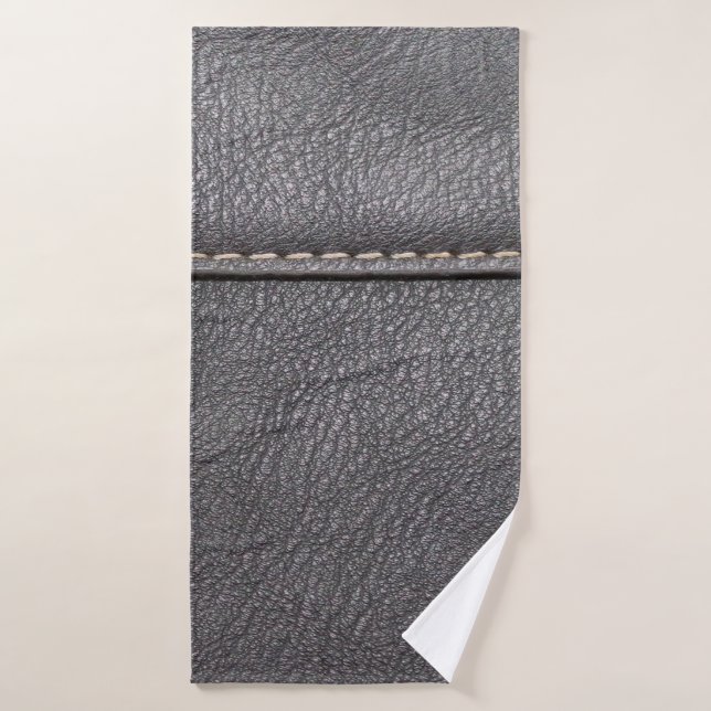 Black leather stitched with white stitching bath towel (Bath Towel)