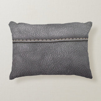 Black leather stitched with white stitching decorative cushion