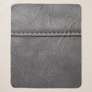 Black leather stitched with white stitching sherpa blanket