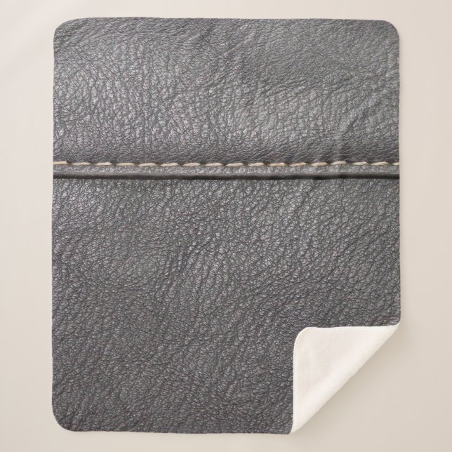 Black leather stitched with white stitching sherpa blanket (Front)