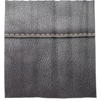 Black leather stitched with white stitching shower curtain