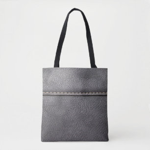 Black leather stitched with white stitching tote bag