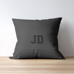 Black Leather Texture Black Monpogram Cushion