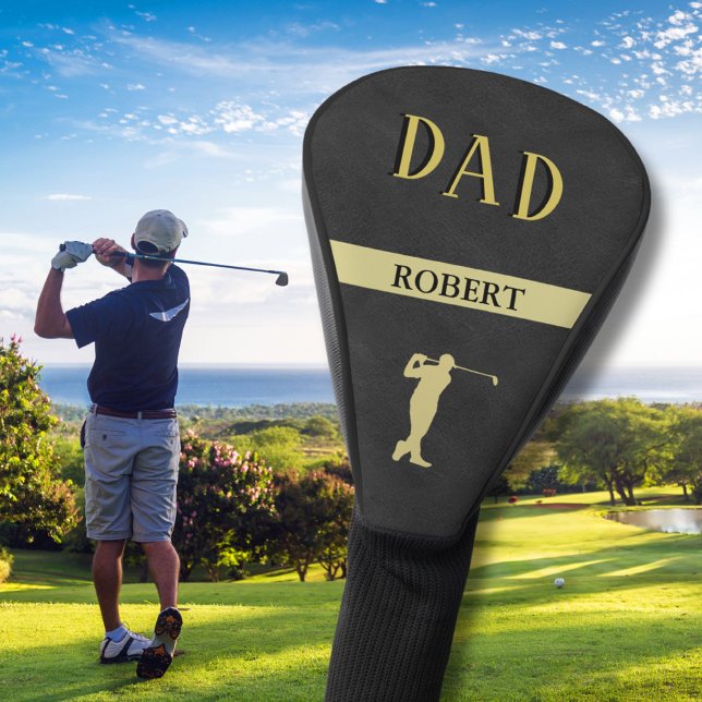 Black Leather Texture Custom DAD Name Golf Head Cover (Creator Uploaded)