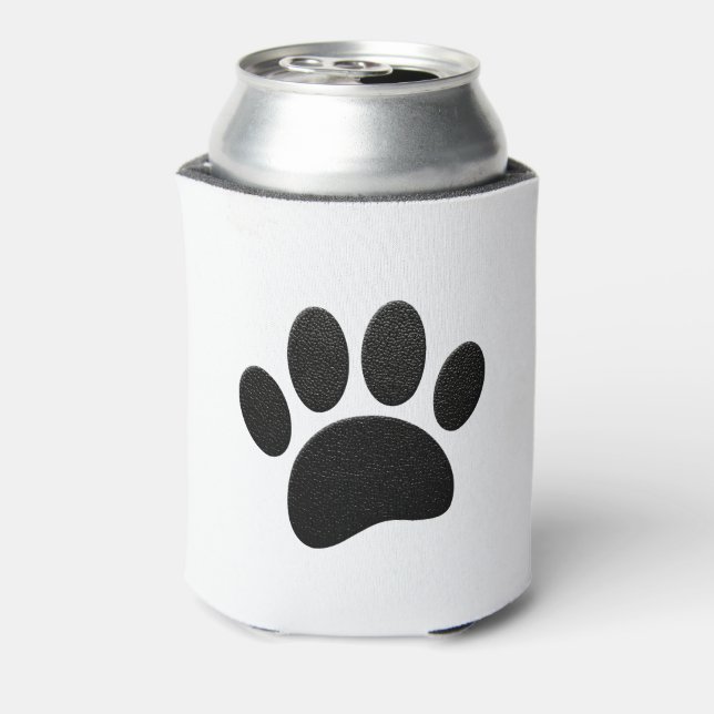 Black Leather Texture Dog Paw Print Can Cooler (Can Back)