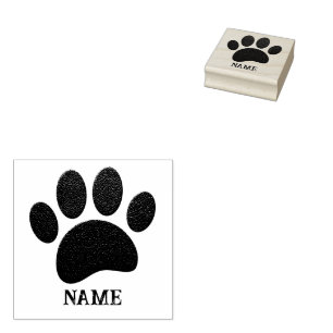 Black Leather Texture Dog Paw Print Custom Name Rubber Stamp