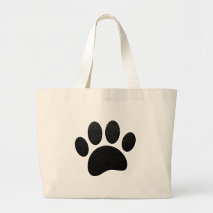 Black Leather Texture Dog Paw Print Large Tote Bag