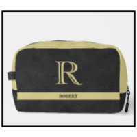 Black Leather Texture Gold Monogram Name 