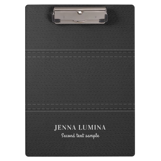 Black Leather Texture Grey Text Clipboard (Front)