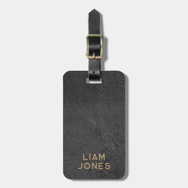 Black Leather Texture Masculine Elegant Vintage Luggage Tag (Front Vertical)