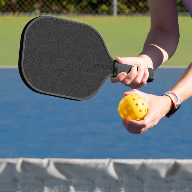 Black Leather Texture Personalised Monogram  Pickleball Paddle (Insitu)