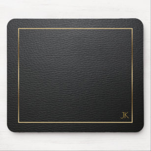 Black Leather Texture With Gold Frame Mouse Pad