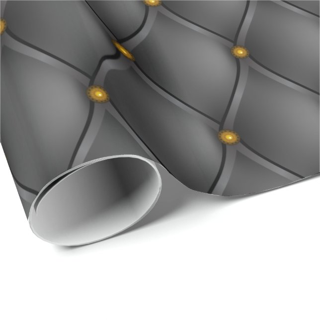 Black Leather Upholstery Brass Nails Look Wrapping Paper (Roll Corner)