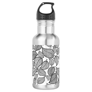 Black Leaves on White 532 Ml Water Bottle