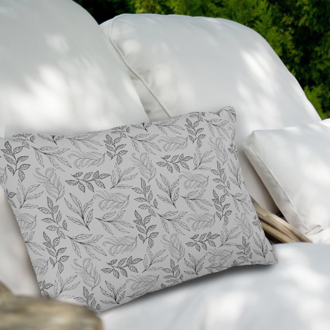 Black leaves pattern light grey  decorative cushion (Creator Uploaded)