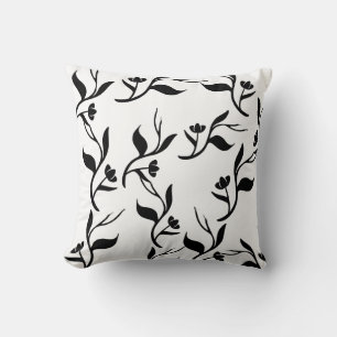 Black Leaves Pattern Throw Pillow Cushion