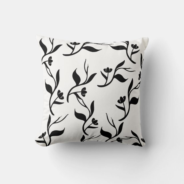 Black Leaves Pattern Throw Pillow Cushion (Front)