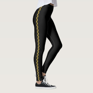 Black Leggings with Bold Metallic Gold Side Stripe
