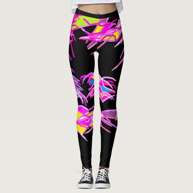Black leggings with mixed purple designs (Front)