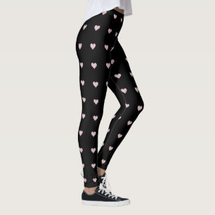 Black Leggings With Pink Hearts   Womens Leggings