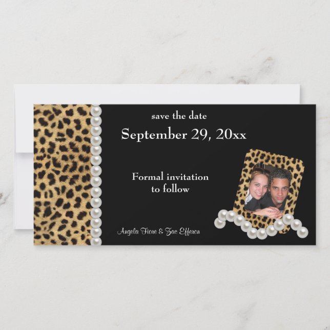 Black Leopard And White Pearls Save The Date (Front)
