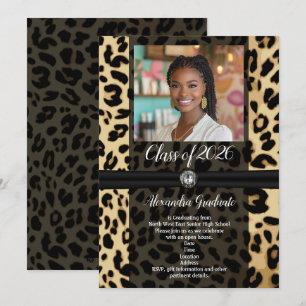 Black Leopard Animal Print Photo 2019 Graduation Invitation