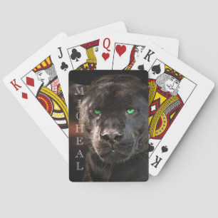 Black Leopard Big Cat Personalised name   Playing Cards