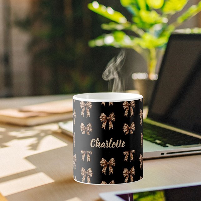 Black leopard bow name coffee mug (Creator Uploaded)