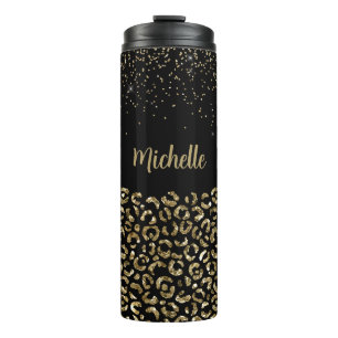 Black Leopard Glitter Personalise Name Thermal Tumbler