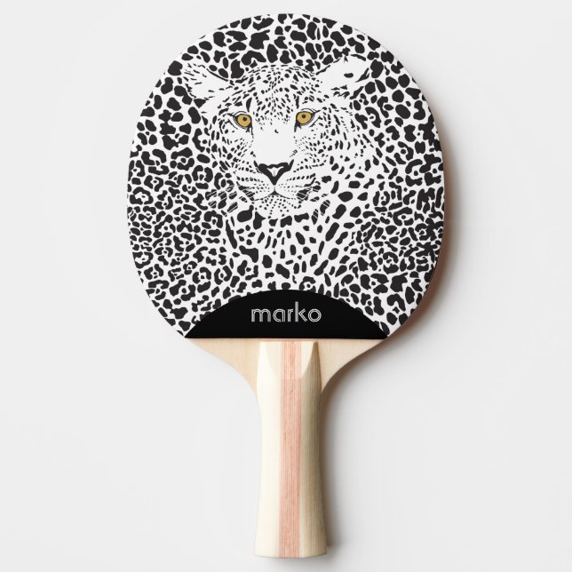Black Leopard Head Illustration Ping Pong Paddle (Front)