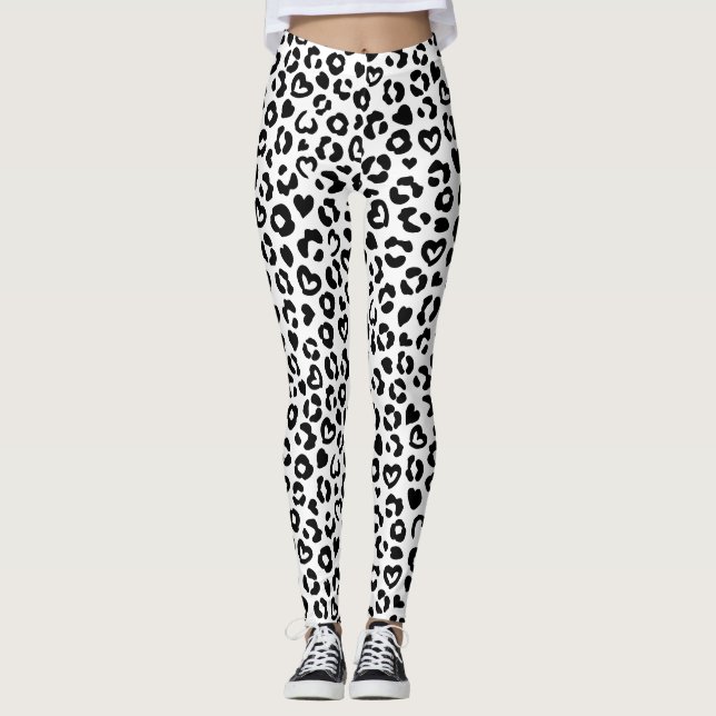 Black Leopard Heart Pattern Leggings (Front)