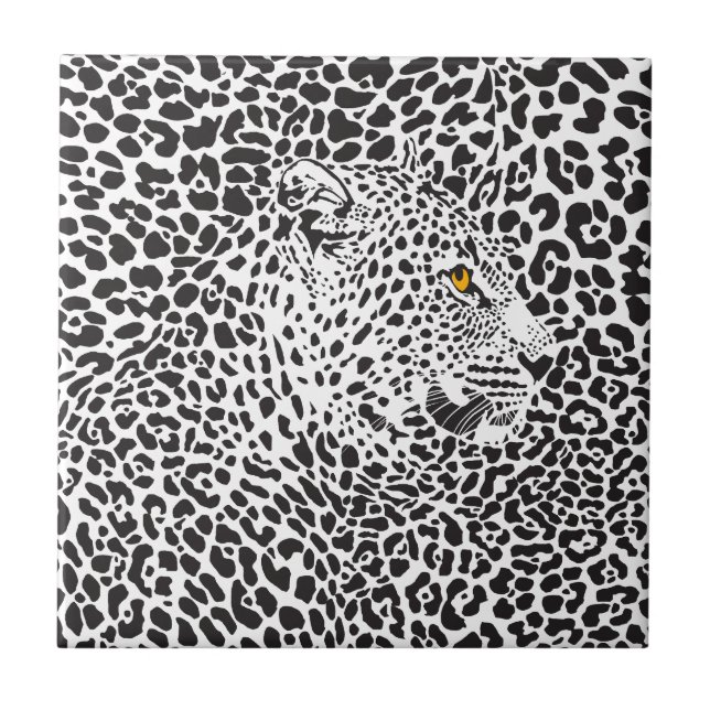 Black Leopard In Spots Ceramic Tile (Front)