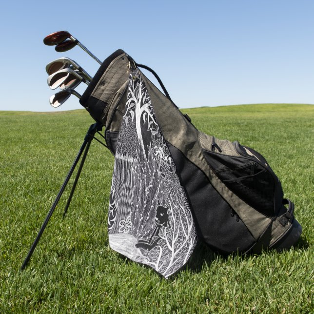 Black leopard in the jungle, hand drawn, custom golf towel (Green)