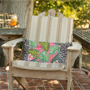 Black Leopard Pink Tropical Throw Pillow