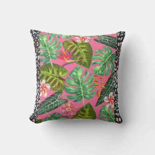 Black Leopard Pink Tropical Throw Pillow