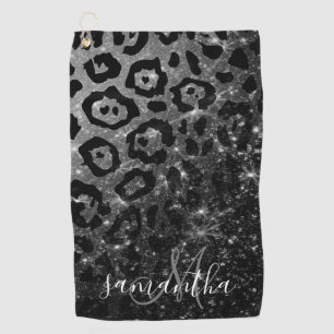 Black Leopard Print and Glitter Golf Towel
