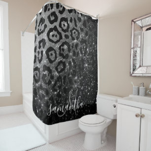 Black Leopard Print and Glitter Shower Curtain