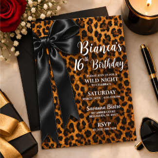 Black & Leopard Print Sweet 16 Birthday Invitation