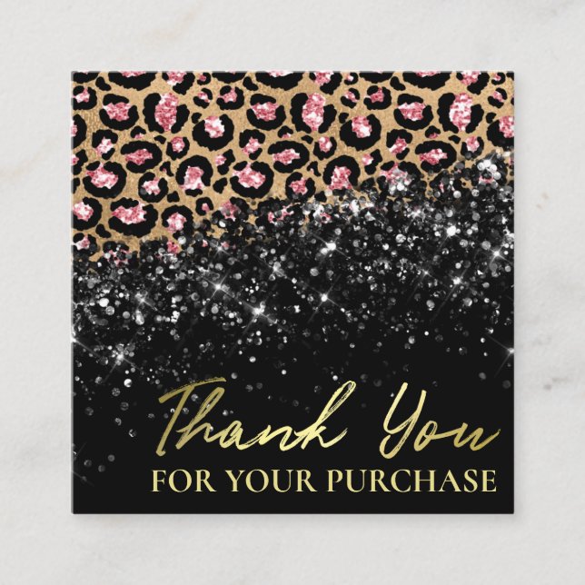 Black Leopard Print Thank You For Your Purchase Square Business Card (Front)