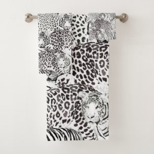 Black Leopard Tiger Animals Pattern Bath Towel Set