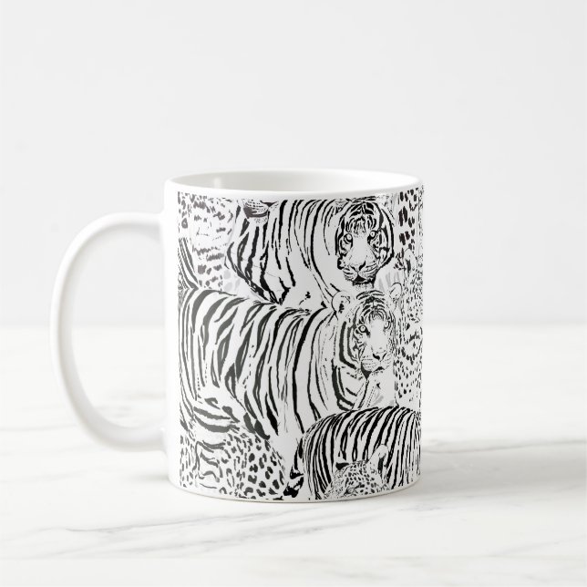 Black Leopard Tiger Animals Pattern Coffee Mug (Left)