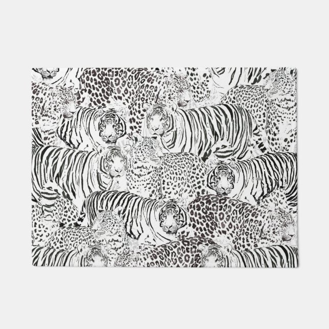Black Leopard Tiger Animals Pattern Doormat (Front)