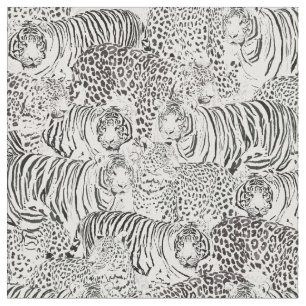 Black Leopard Tiger Animals Pattern Fabric
