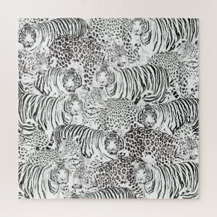 Black Leopard Tiger Animals Pattern Jigsaw Puzzle